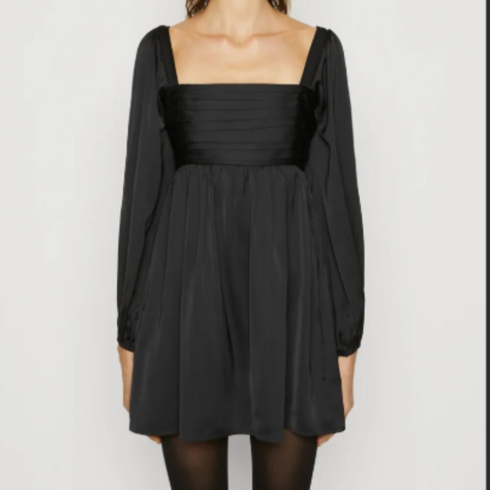 A&F - Emerson Satin Long Sleeve Mini Dress - Black - Size M